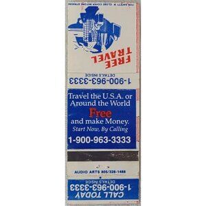 Vintage Matchbook Cover Audio Arts 900 Number Free Travel Ad Promo